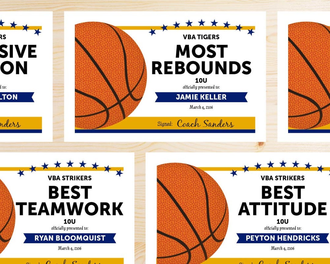 Editable Basketball Award Certificates INSTANT DOWNLOAD PRINTABLE Navy