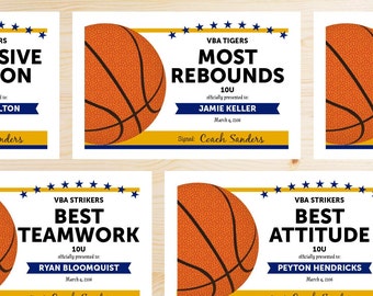 Editable Basketball Award Certificates - INSTANT DOWNLOAD PRINTABLE - Navy Blue and Gold