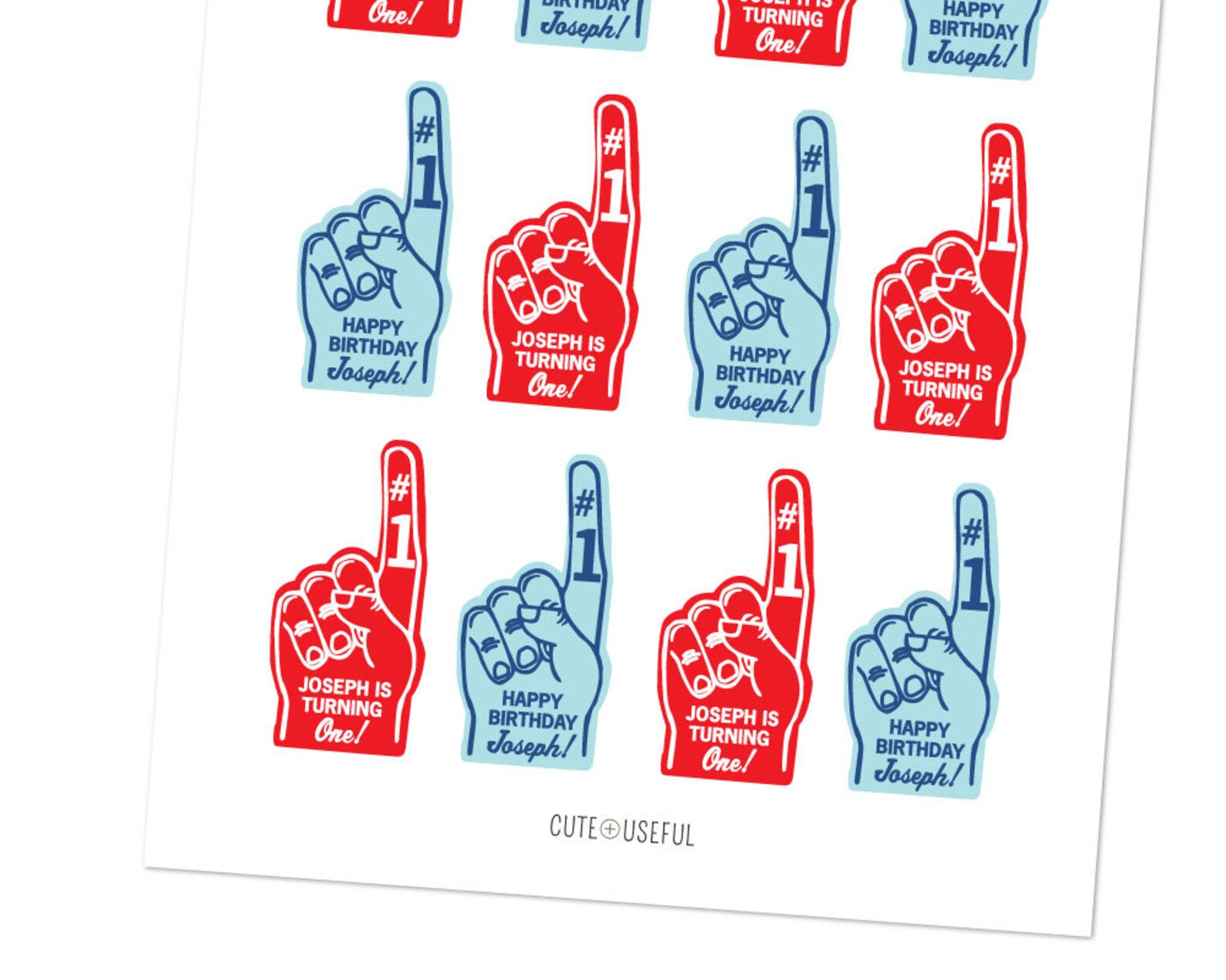Custom Foam Finger Cupcake Toppers 1st Birthday Printable Etsy