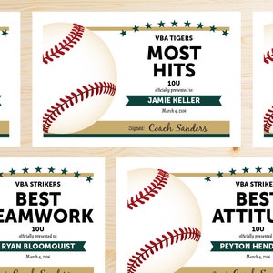 Editable Baseball Award Certificates - INSTANT DOWNLOAD PRINTABLE - Green and Gold