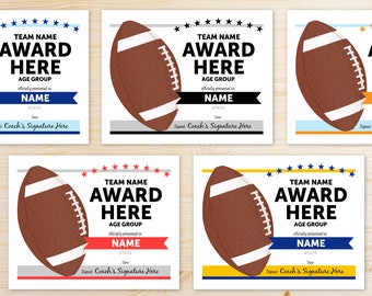 EDITABLE COLORS Football Awards Certificates | Edit text and colors yourself | Online Template | Fast, Easy, Completely Customizable