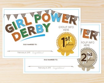 Powder Puff Derby Place Award Certificates - INSTANT DOWNLOAD PRINTABLE - Girl Power Collection