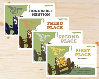 Editable Derby Place Award Certificates. 1st, 2nd, 3rd and Honorable Mention - INSTANT DOWNLOAD PRINTABLE - Retro Collection