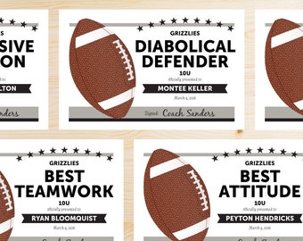 TEAM COLORS Editable Football Awards Certificates - Instant Download Printable PDF - Silver Gray and Black