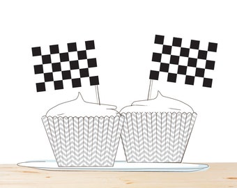 Derby Checkered Flag Cupcake Toppers - INSTANT DOWNLOAD PRINTABLE - Retro Collection