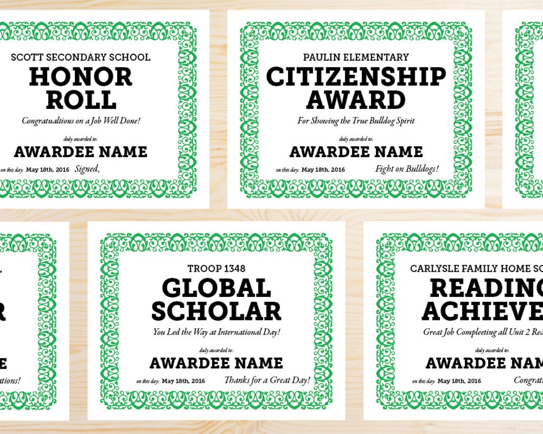 School Award Certificates - INSTANT DOWNLOAD PRINTABLE - General ...