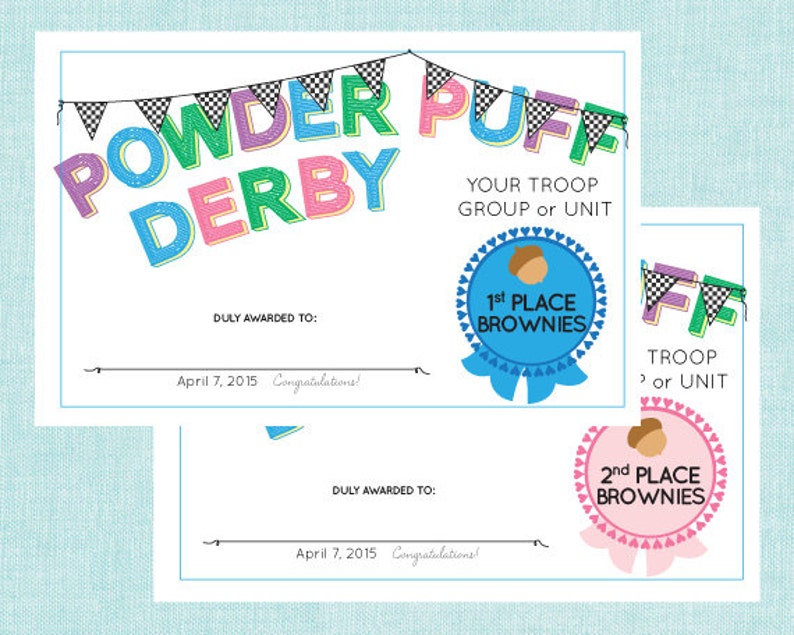 Powder Puff Derby Deluxe Place Award Certificates INSTANT Etsy