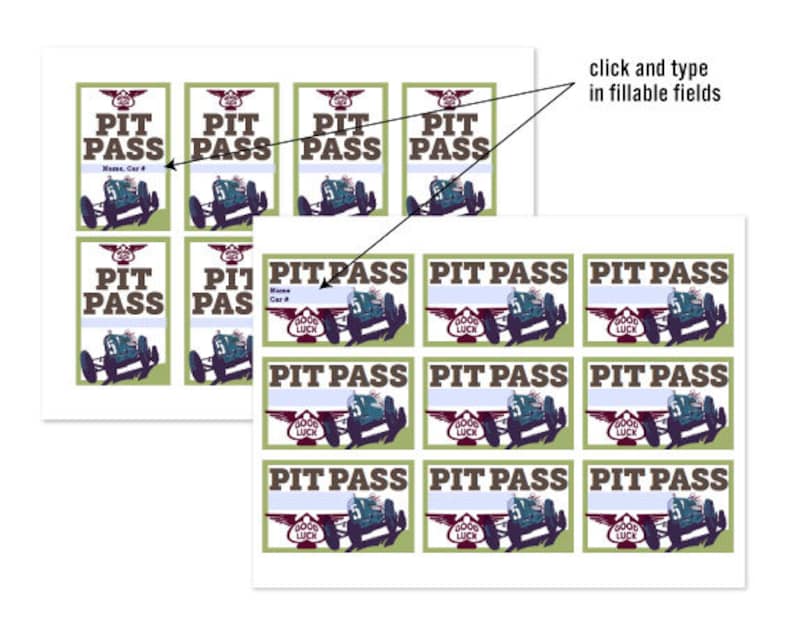 Pit Pass Lettering Editable Derby Pit Passes - INSTANT DOWNLOAD PRINTABLE - Retro ...