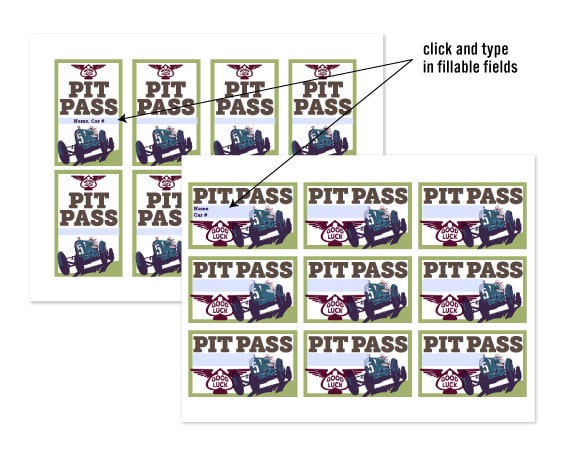 Pit Pass Example Editable Derby Pit Passes - INSTANT DOWNLOAD PRINTABLE - Retro ...
