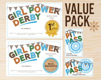 Powder Puff Derby Event Pack: Style Awards, Place Awards, Pit Passes - INSTANT DOWNLOAD PRINTABLE - Girl Power Collection