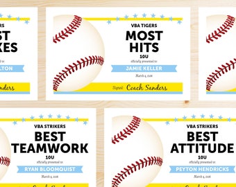 Editable Baseball Award Certificates - INSTANT DOWNLOAD PRINTABLE - Light Sky Carolina Blue and Yellow