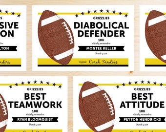 TEAM COLORS Editable Football Awards Certificates - Instant Download Printable PDF - Black and Yellow Gold: Fillable - Editable