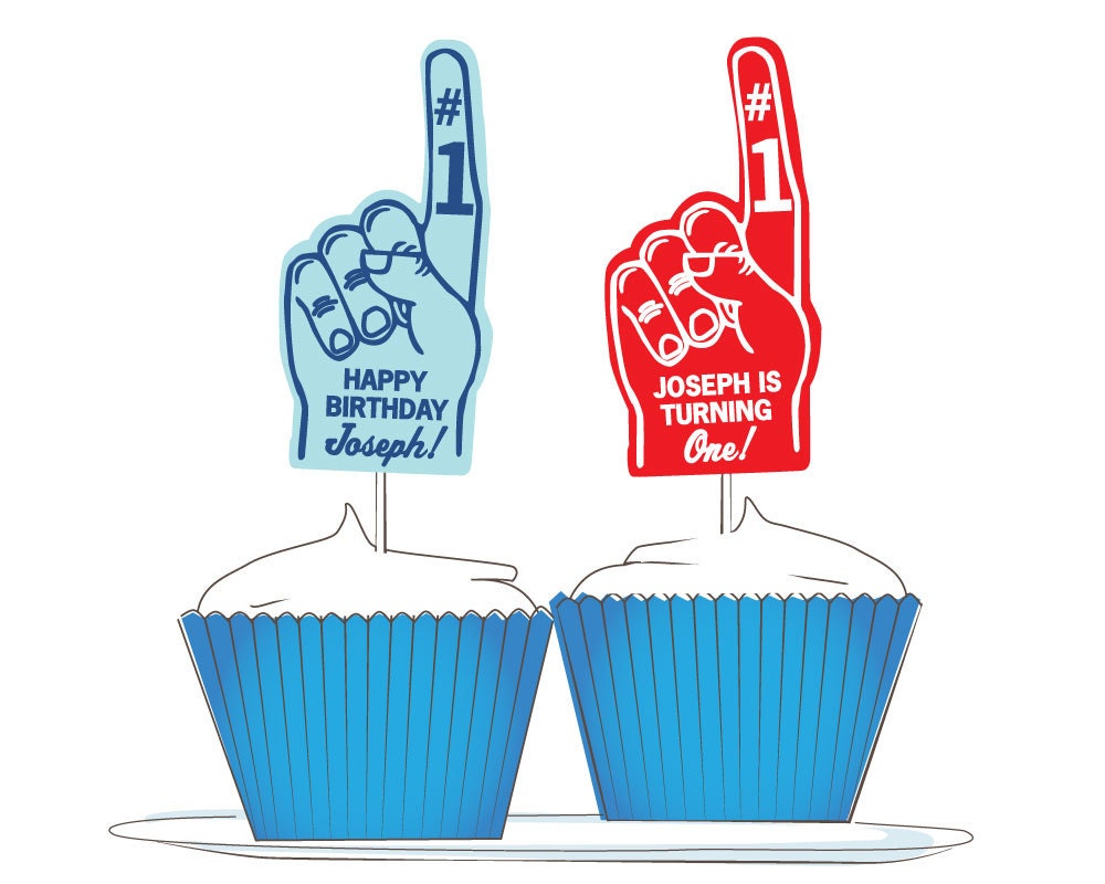 Custom Foam Finger Cupcake Toppers 1st Birthday Printable Etsy