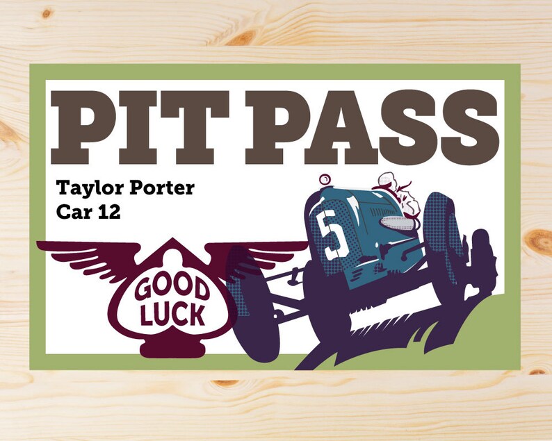 Pit Pass Lettering Editable Derby Pit Passes - INSTANT DOWNLOAD PRINTABLE - Retro ...