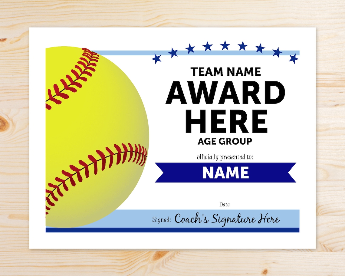 Editable Softball Award Certificates INSTANT ONLINE TEMPLATE Etsy