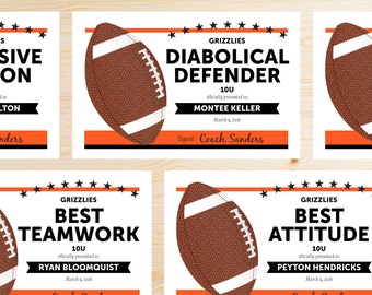 TEAM COLORS Editable Football Awards Certificates - Instant Download Printable PDF - Orange and Black - Editable