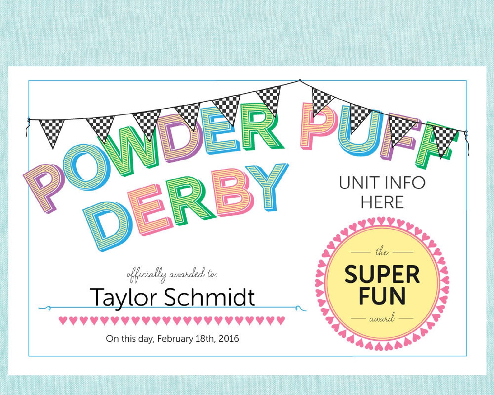 Editable Powder Puff Derby Style Award Certificates INSTANT Etsy