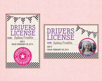 Bearbeitbare Powder Puff Derby Fahrer Lizenzen - INSTANT DOWNLOAD PRINTABLE - Pink and Purple Collection