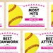 Editable Softball Award Certificates - INSTANT DOWNLOAD PRINTABLE - Hot Pink and Light Pink