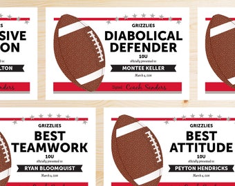 TEAM COLORS Editable Football Awards Certificates - Instant Download Printable PDF - Red, Black and Silver Grey Gray - Editable