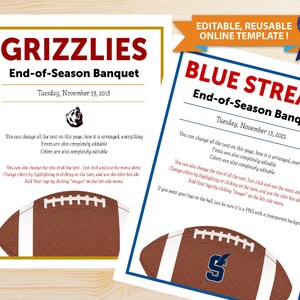 COLORES EDITABLES Programas de Banquetes de Fútbol / Plantilla Editable Online / Rápido, Fácil, Completamente Personalizable