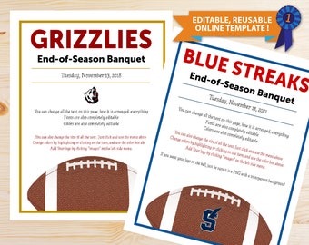 EDITABLE COLORS Football Banquet Programs | Editable Online Template | Fast, Easy, Completely Customizable