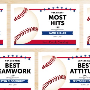 Editable Baseball Award Certificates - INSTANT DOWNLOAD PRINTABLE - Navy Blue and Red