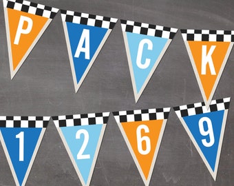 Editable Derby Pennant Banner - INSTANT DOWNLOAD PRINTABLE - Blue and Orange Collection