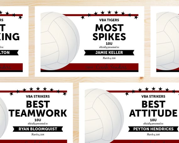 Editable Volleyball Award Certificates INSTANT DOWNLOAD - Etsy
