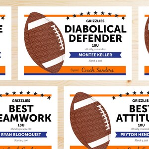 TEAM COLORS Editable Football Awards Certificates - Instant Download Printable PDF - Blue and Orange - Editable