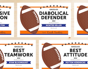 TEAM COLORS Editable Football Awards Certificates - Instant Download Printable PDF - Blue and Orange - Editable