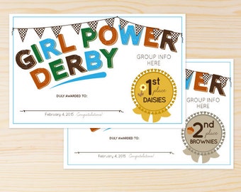 Powder Puff Derby Deluxe Place Award Certificates - INSTANT DOWNLOAD PRINTABLE - Girl Power Collection