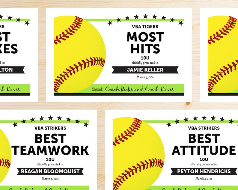 Editable Softball Award Certificates INSTANT DOWNLOAD | Etsy