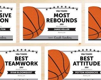 Editable Basketball Award Certificates - INSTANT DOWNLOAD PRINTABLE - Grey Gray and Black