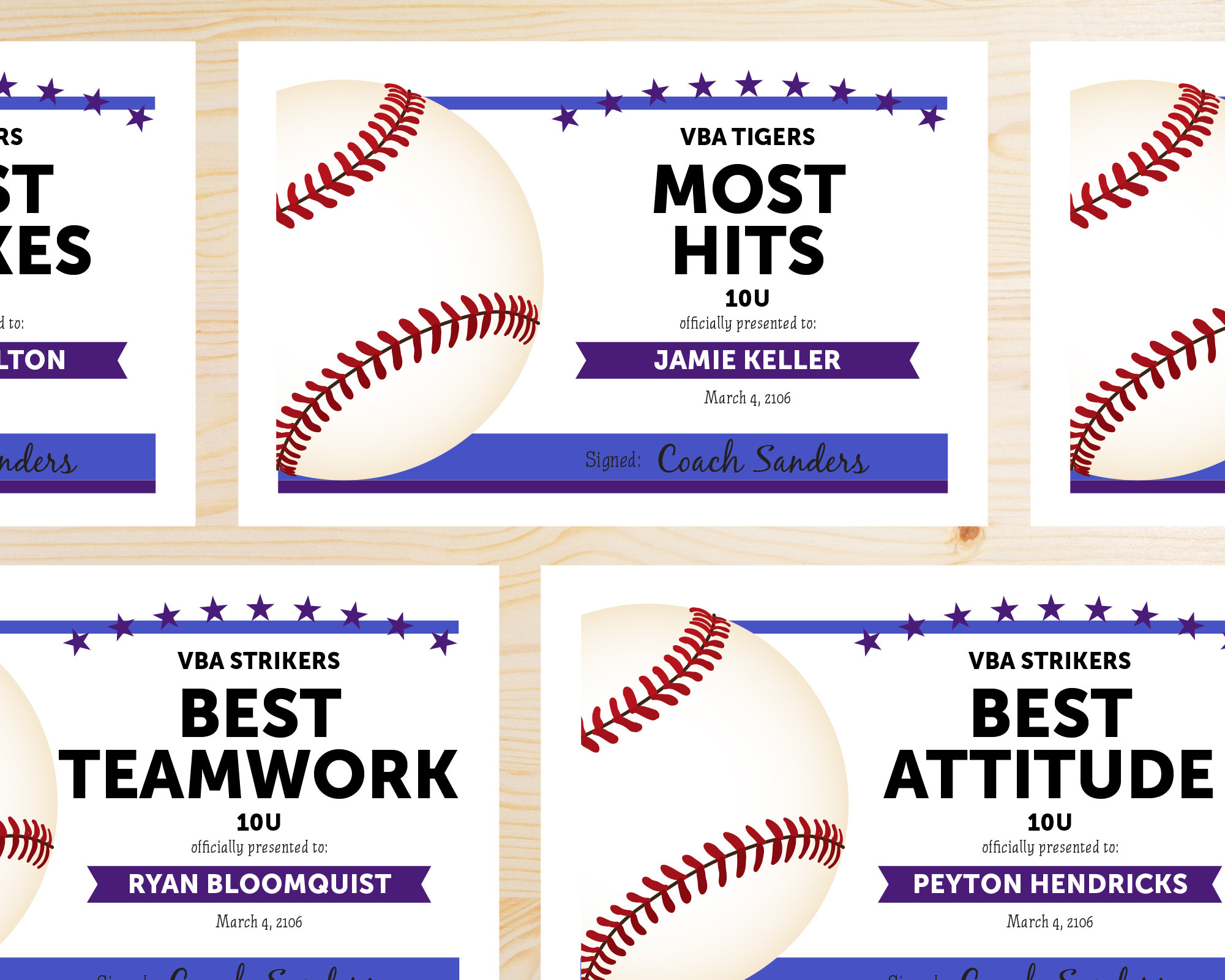 Editable Baseball Award Certificates INSTANT DOWNLOAD - Etsy