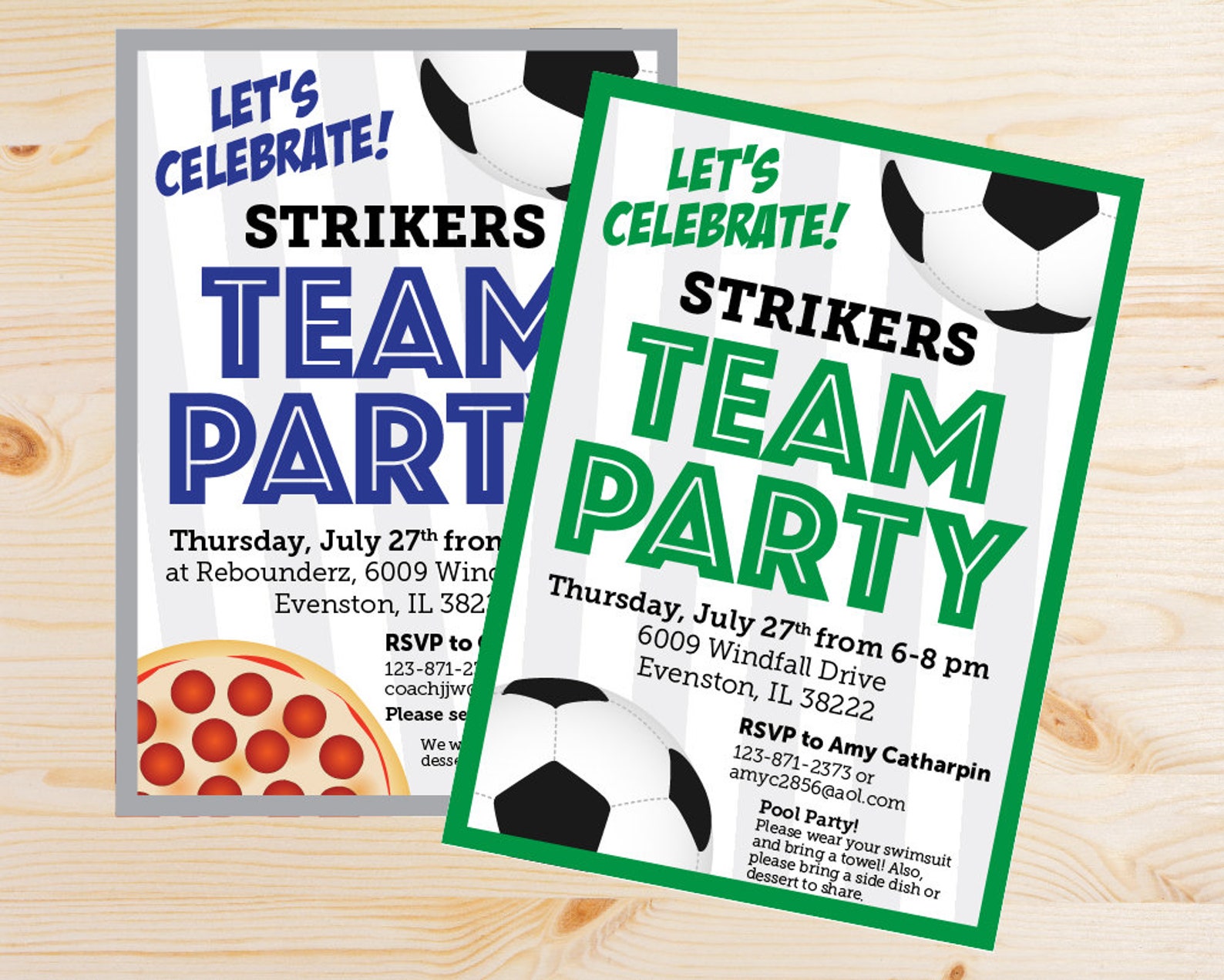 Soccer Team Party Invitations Plain or Pizza Customized Etsy