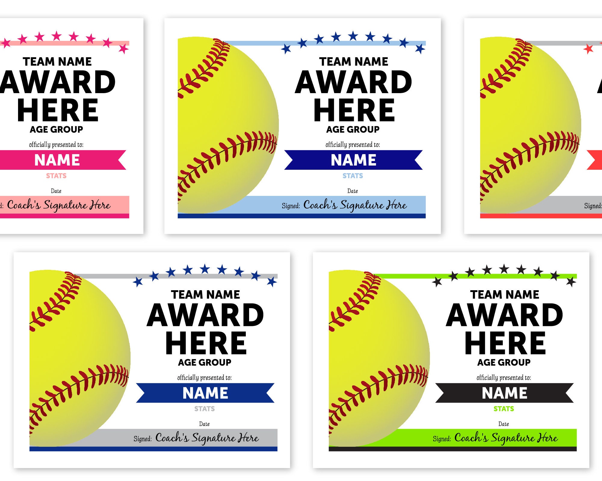 Softball Award Certificate Template