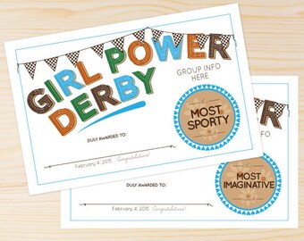 Powder Puff Derby Style Award Certificates - INSTANT DOWNLOAD PRINTABLE - Girl Power Collection