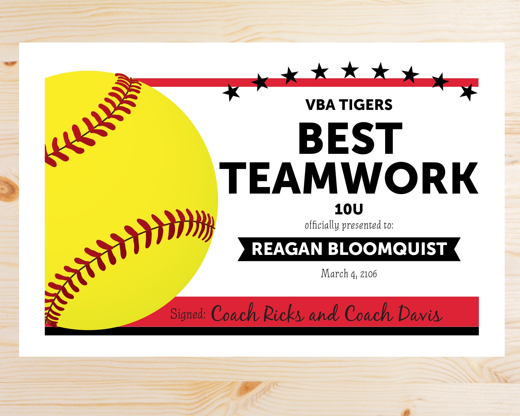 Editable Softball Award Certificates INSTANT DOWNLOAD Etsy