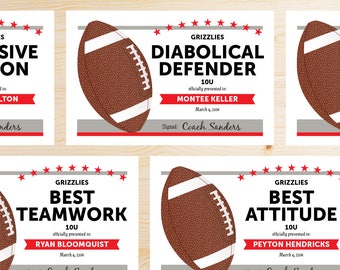 TEAM COLORS Editable Football Awards Certificates - Instant Download Printable PDF - Red, Scarlet, Silver, Gray - Editable