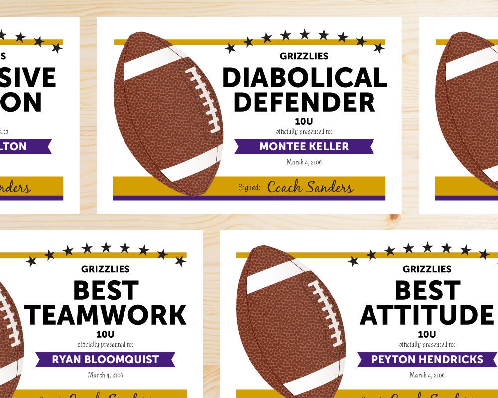 Editable Football Award Certificates INSTANT DOWNLOAD Etsy