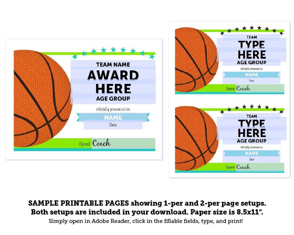 Editable Basketball Award Certificates INSTANT DOWNLOAD Etsy