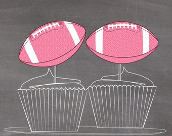 Pink Football Cupcake Toppers  - INSTANT DOWNLOAD PRINTABLE