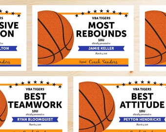 Editable Basketball Award Certificates - INSTANT DOWNLOAD PRINTABLE - Blue and Orange