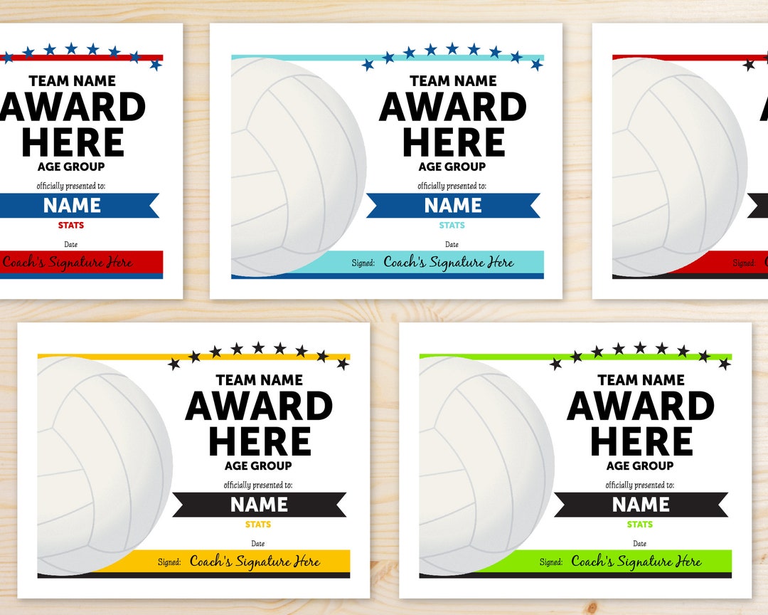 EDITABLE COLORS Volleyball Award Certificates | Editable Online ...