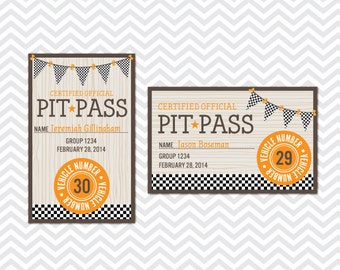 Editable Derby Pit Passes - INSTANT DOWNLOAD PRINTABLE - Blue and Orange