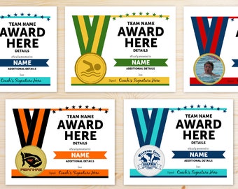 ANY COLORS Editable Swimming Awards Certificates | Online Template | Fast, Easy | Swim Team Award Certificate Template