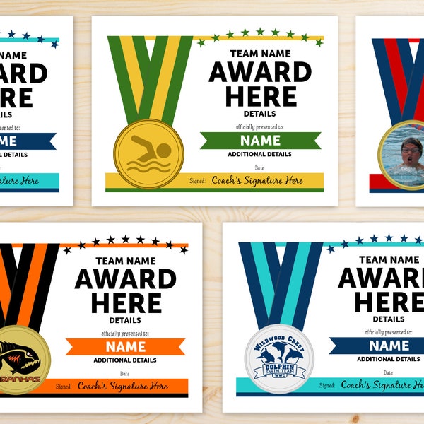 ANY COLORS Editable Swimming Awards Certificates | Online Template | Fast, Easy | Swim Team Award Certificate Template