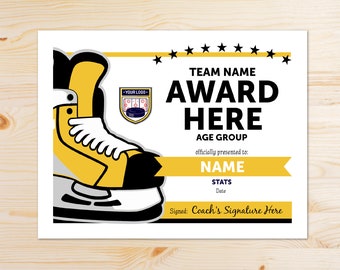 EDITABLE COLORS Hockey Award Certificates | Editable Online Template | Fast, Easy, Completely Customizable