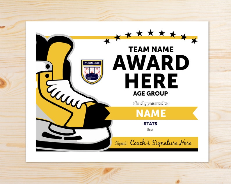 Online Template Hockey Award Certificates INSTANT DOWNLOAD Etsy